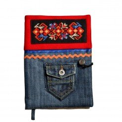 Book cover with embroidery • red and blue