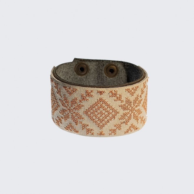 Leather Bracelets with Embroidery Golden