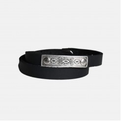 Leather bracelet with metal plate with stitch • Asparina