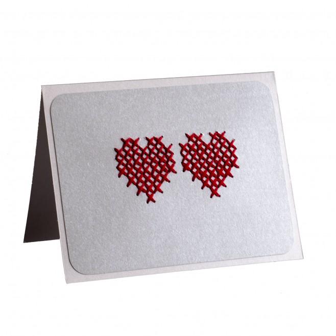 Embroidered heart card • silver background