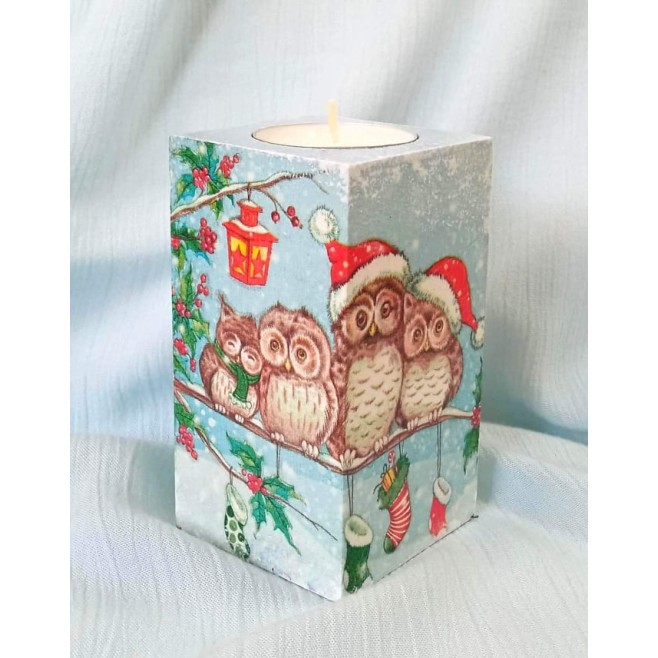 Christmas Candlestick Owl Family