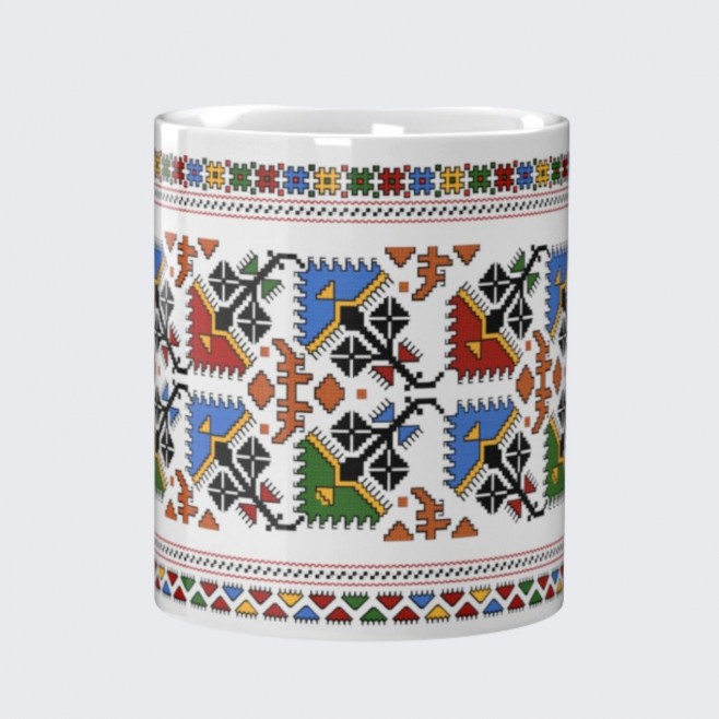 A Mug Elitsa decorated with Bulgarian embroidery from Lovech Region