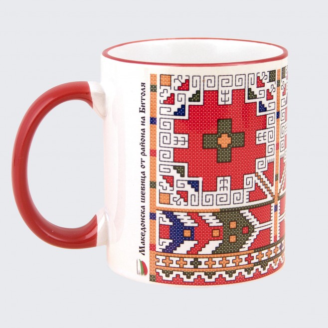 Mug with Bulgarian Macedonian embroidery from Kostur