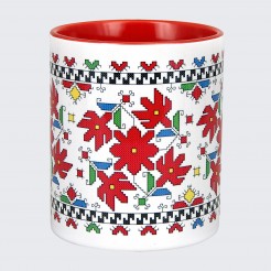 Mug decorated with embroidery from Lovech - red