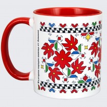 Mug decorated with embroidery from Lovech - red