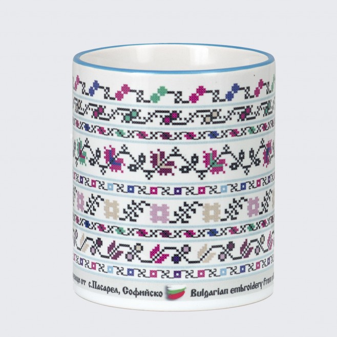 A cup decorated with embroidery from a Pasarel region/ Shopa folklore area /