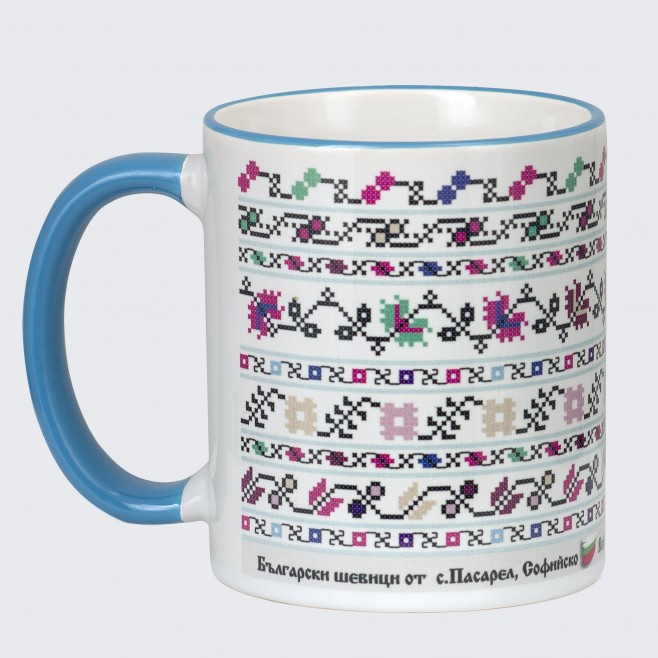 A cup decorated with embroidery from a Pasarel region/ Shopa folklore area /
