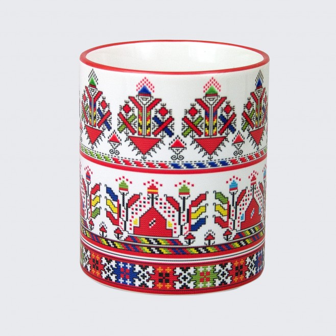 A Mug decorated with embroidery from Samokov - model 1, white
