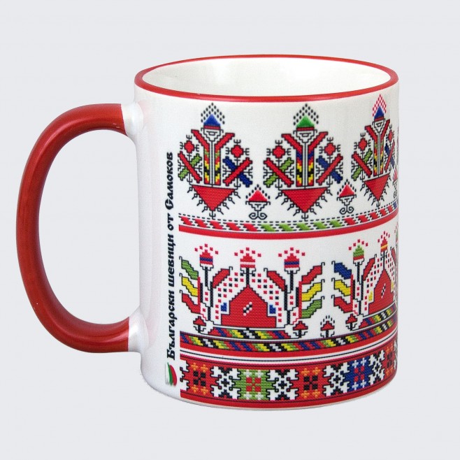 A Mug decorated with embroidery from Samokov - model 1, white