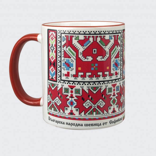 Cup with embroidery from Sofia • Two-headed horse with rider, white