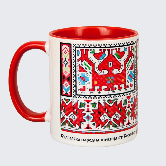 Cup with embroidery from Sofia • Two-headed horse with rider, red