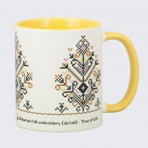 A cup decorated with embroidery from Bulgaria  - The Tree of Life - yellow