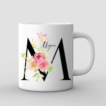 Name day mug letter with flowers - model 1