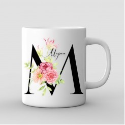 Name day mug letter with flowers - model 1