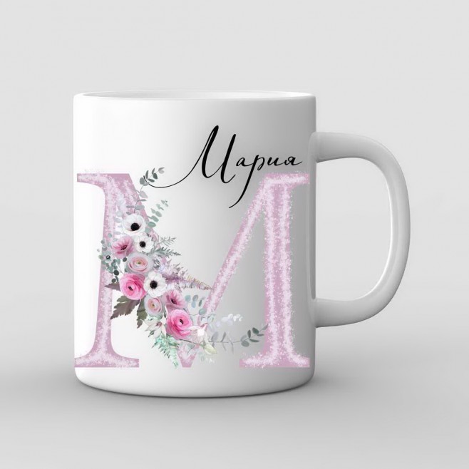 Name day mug letter with flowers - model 2