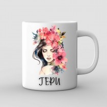 Mug with name and Girl with Flowers