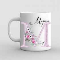 Name day mug letter with flowers - model 2