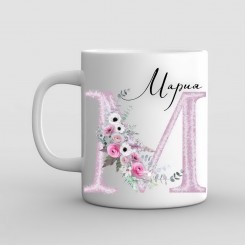 Name day mug letter with flowers - model 2