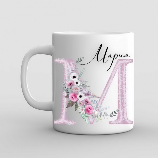 Name day mug letter with flowers - model 2