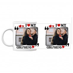 Чаша подарък за Свети Валентин със снимка I Love My Girlfriend - бяла