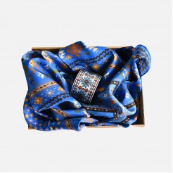 Kanatitsa Blue Scarf and Bracelet set with embroideries motives