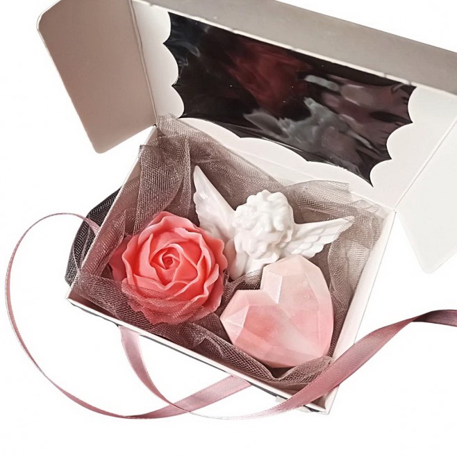 Gift Box of Angel, Diamond Heart and Rose soaps