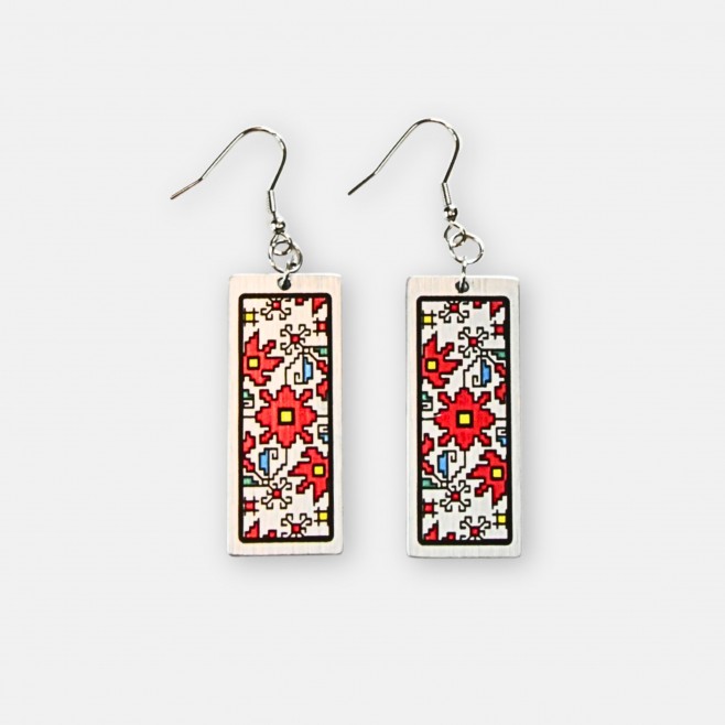 Earrings with Bulgarian Embroidery Tsvetelina in Red