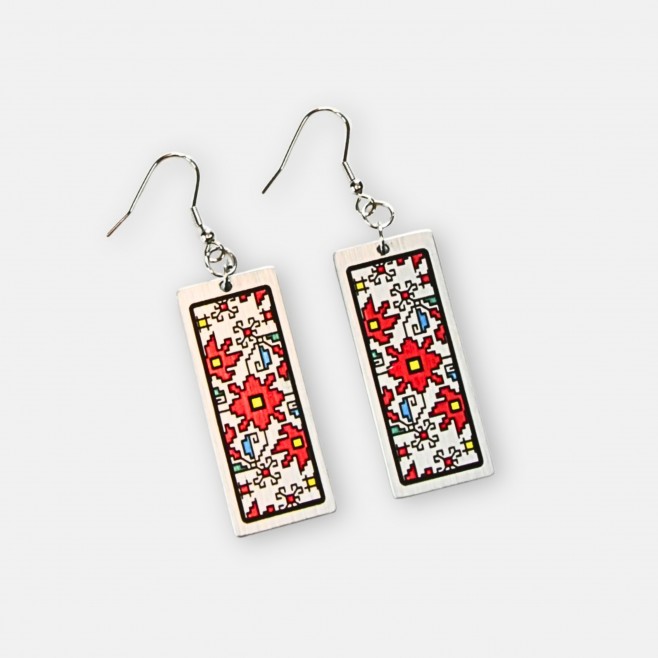 Earrings with Bulgarian Embroidery Tsvetelina in Red