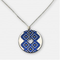 Round Necklace with Traditional Bulgarian Embroidery Galina in Blue