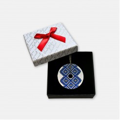 Round Necklace with Traditional Bulgarian Embroidery Galina in Blue