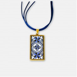Gold-Plated Necklace with Bulgarian Embroidery Boryana in Blue