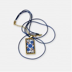 Gold-Plated Necklace with Bulgarian Embroidery Tsvetelina in Blue
