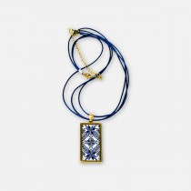 Gold-Plated Necklace with Bulgarian Embroidery Boryana in Blue