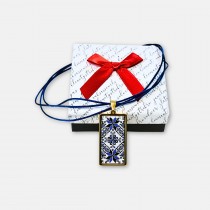 Gold-Plated Necklace with Bulgarian Embroidery Boryana in Blue