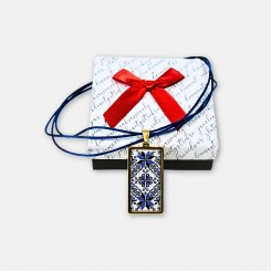 Gold-Plated Necklace with Bulgarian Embroidery Boryana in Blue