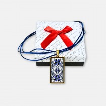 Gold-Plated Necklace with Bulgarian Embroidery Boryana in Blue