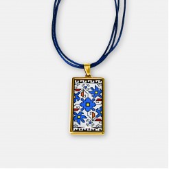 Gold-Plated Necklace with Bulgarian Embroidery Tsvetelina in Blue