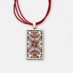 Necklace with Traditional Bulgarian Embroidery Boryana in Red