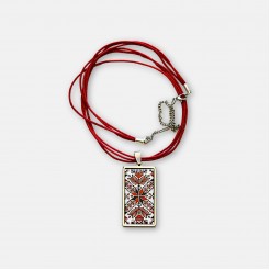 Necklace with Traditional Bulgarian Embroidery Boryana in Red