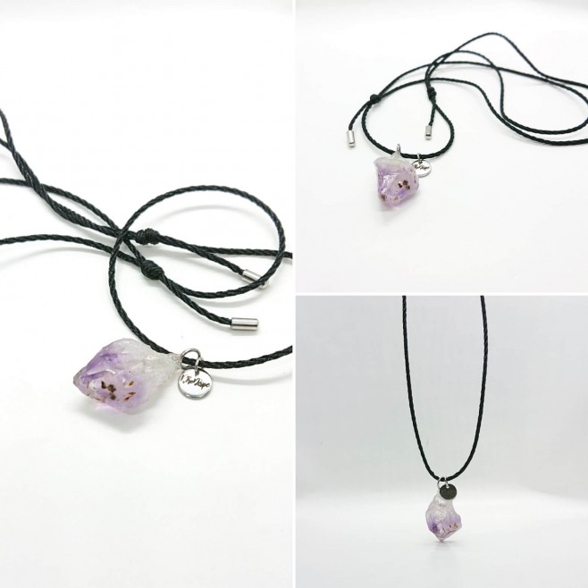 Necklace Intuition with Rhodope amethyst and pieces of pyrite