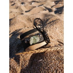 Moon stone bracelet, hematite and pendant of Rhodope quartz, eco leather