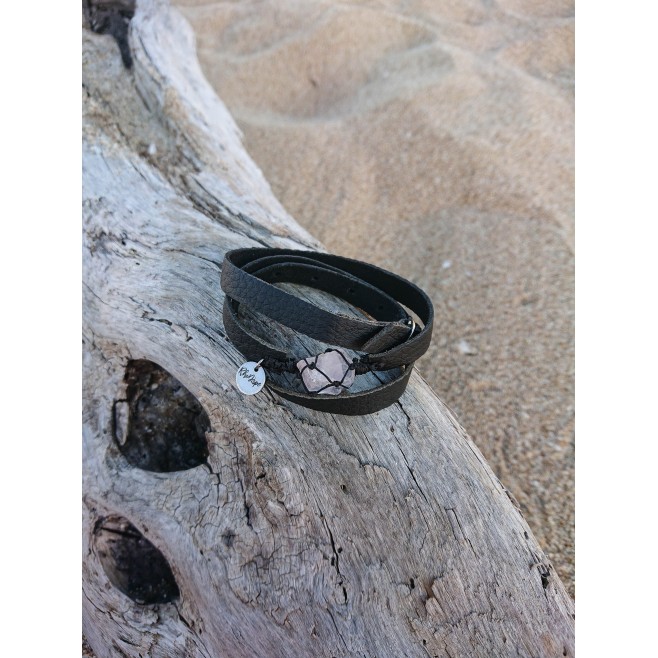 Leather bracelet Love with Rhodope quartz pendant