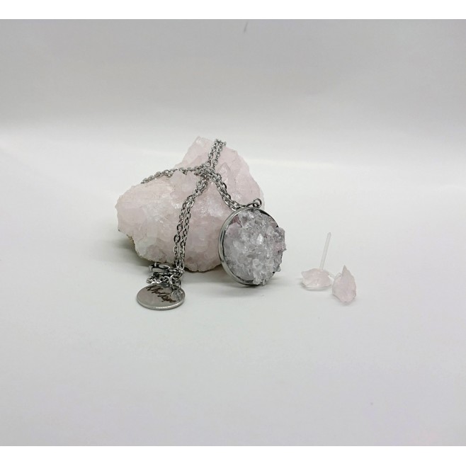 Set Еarrings and necklace with Rhodope rose quartz