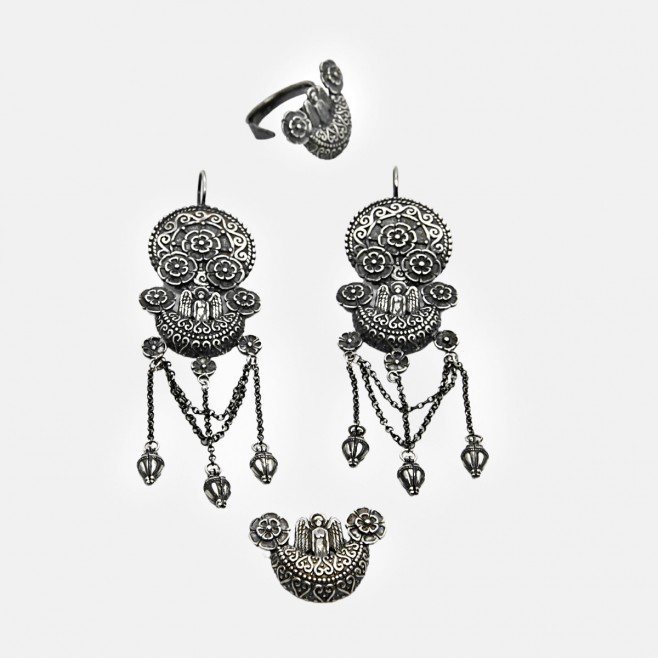 Thracian silver set with angel