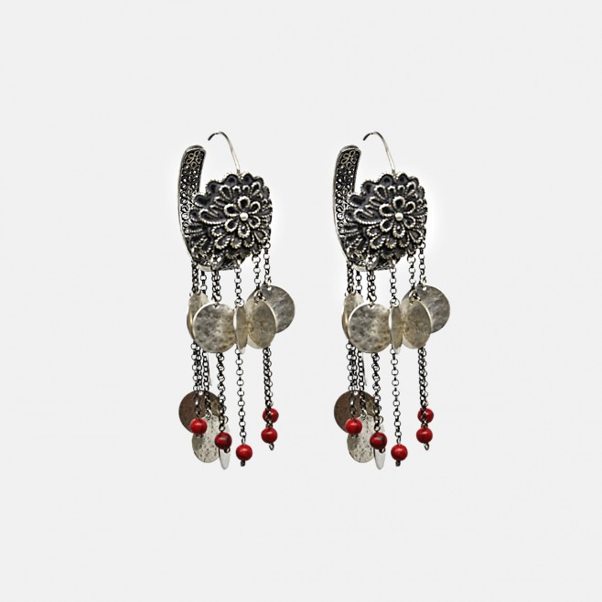 Ethno silver earrings with rings