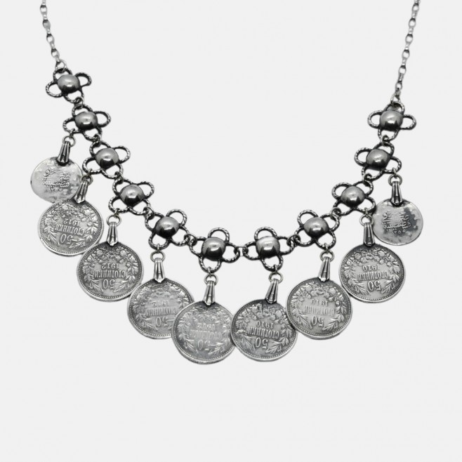 Silver necklace head Flowers with pendants