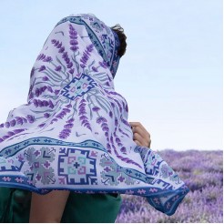Cotton Scarf Lavender and Embroidery 90*90