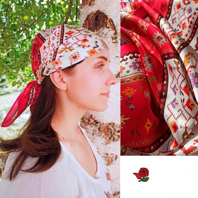 Cotton Lady's scarf Red Kanatitsa 65/65