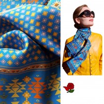 Silk Scarf with Embroidery motives - Kanatitsa Blue - 160*45