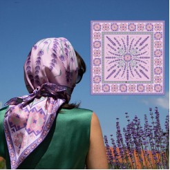 Silk Scarf Lavender and Embroidery Pink 90/90